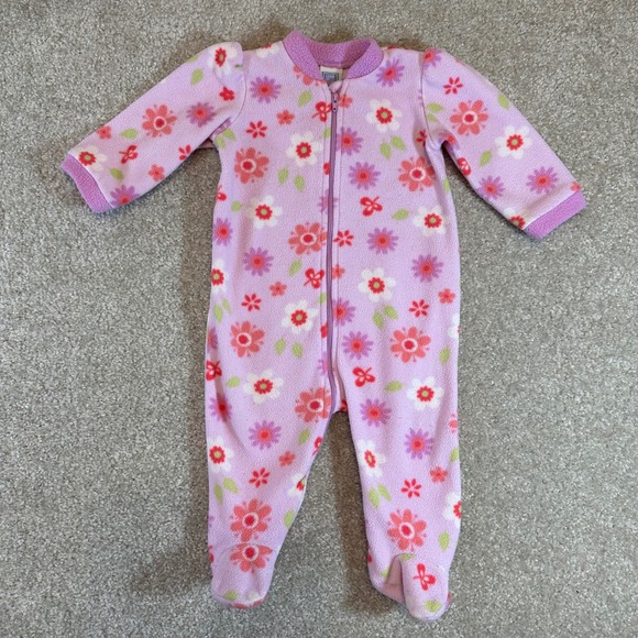 Little Me Baby Girls Purple Floral Fleece Footed Pajamas Sleepers 9M Vintage - Picture 2 of 7